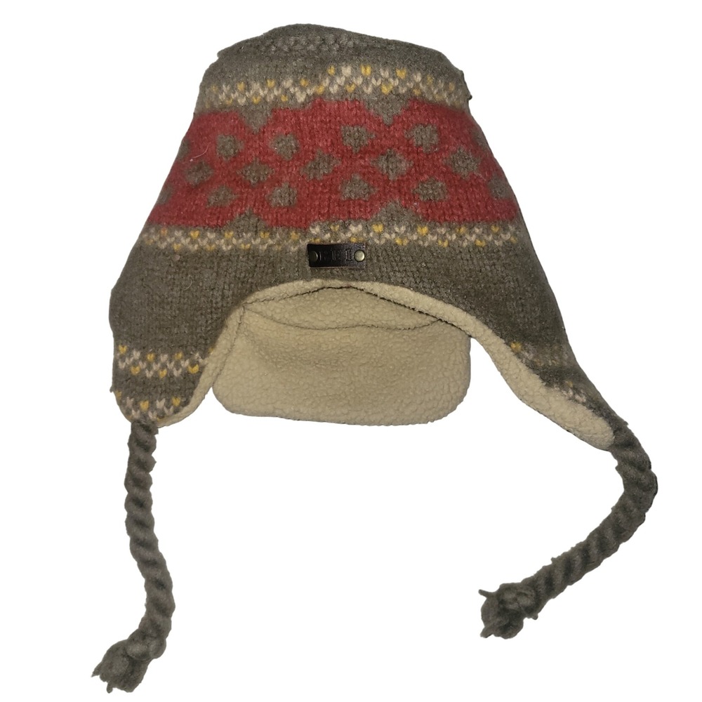 REI Fair Isle Winter Trapper Hat Ear Flaps Tassels Sherpa Lined One Size wool